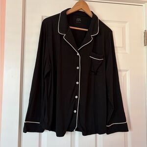 Cozy Earth Black Bamboo Pajama Top with White Piping